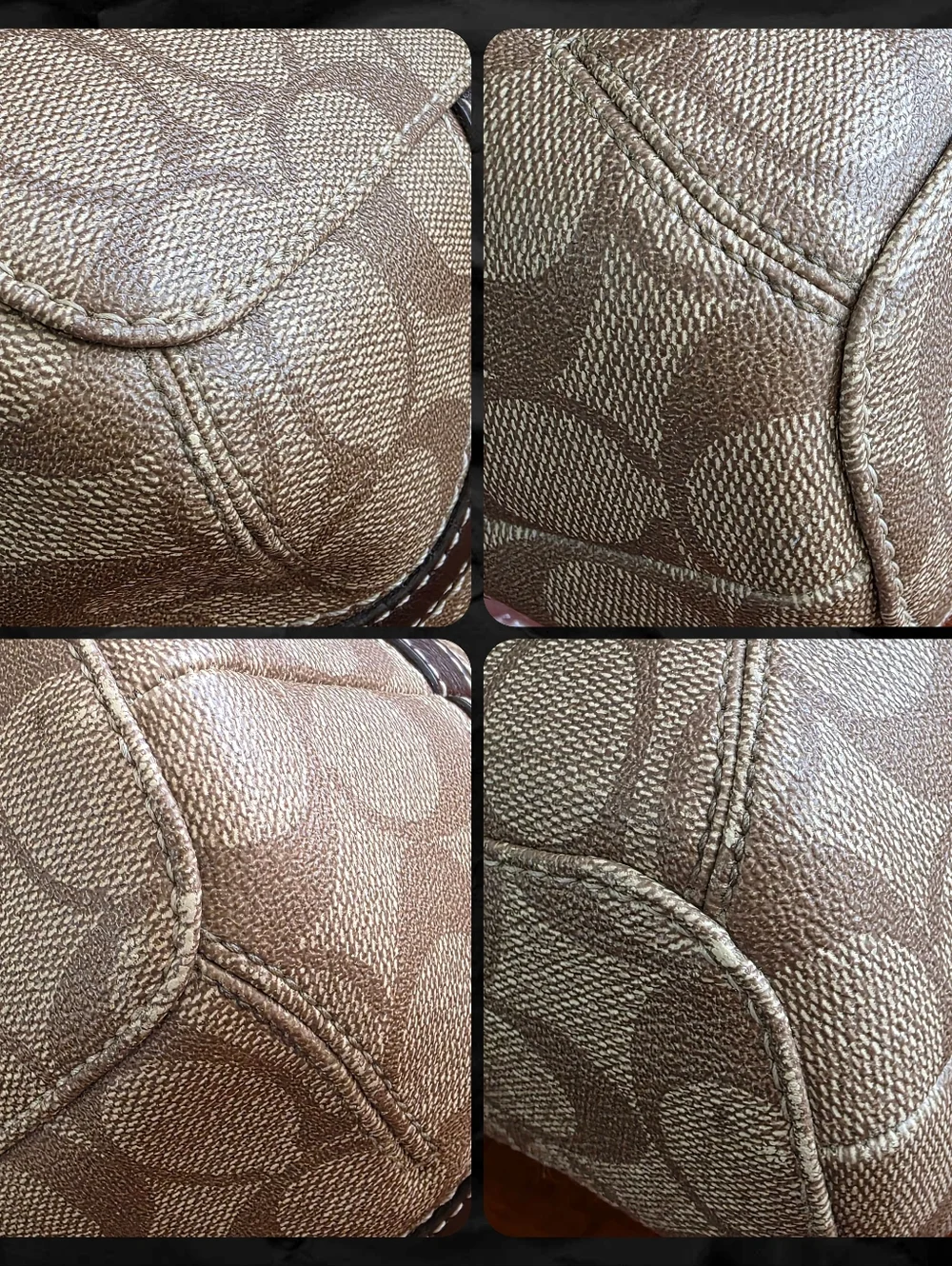Coach F18393 Peyton Signature Tote Khaki Mahogany Coated Canvas Leather Bag Y2K